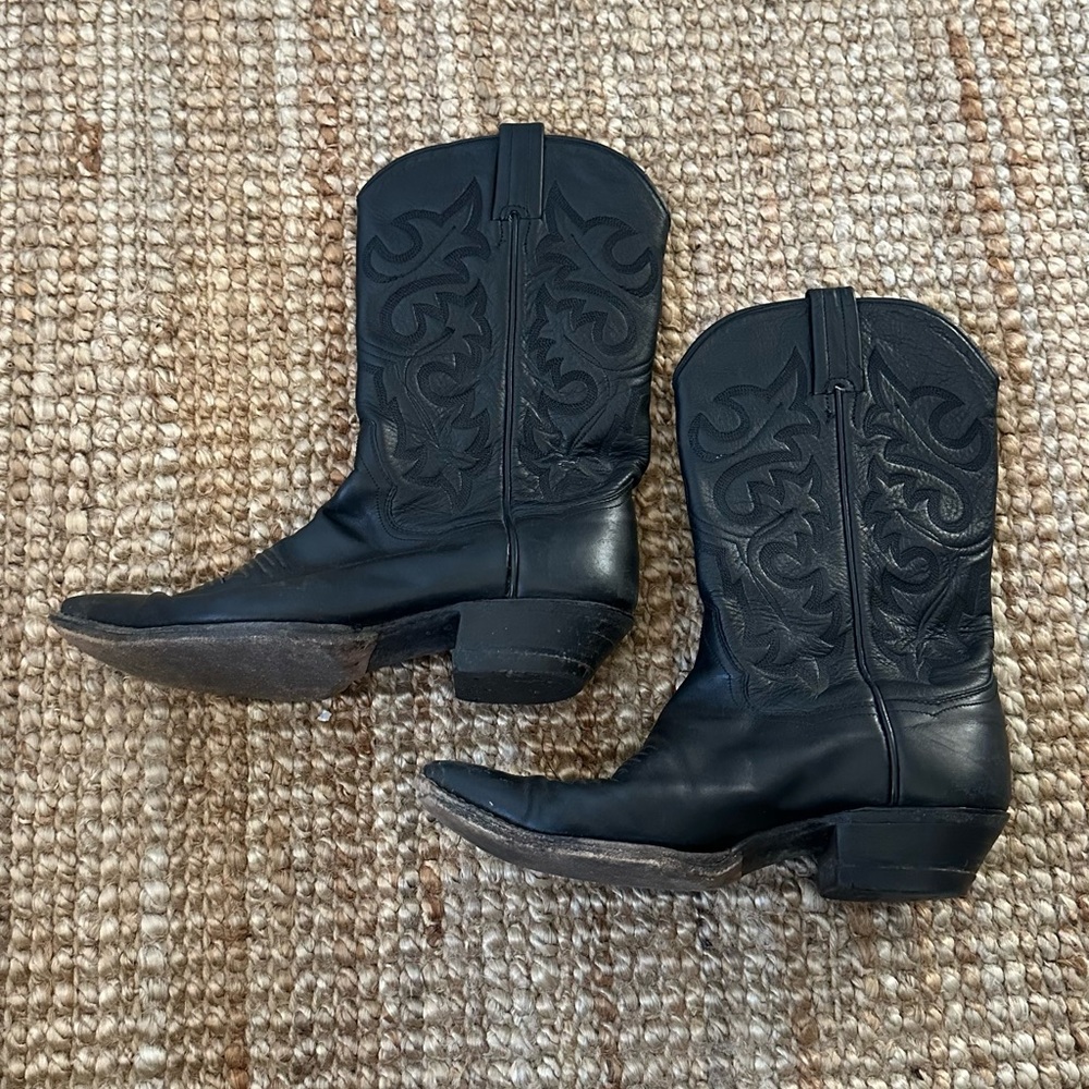 Sanders Black Leather Cowboy Boots Snip Toe size 6.5